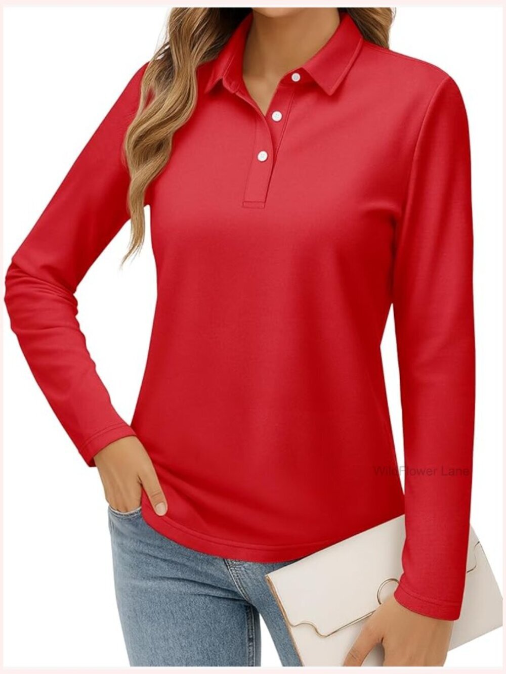 Long Sleeve Cotton Polo Shirt 3-Button Business Casual Tee
